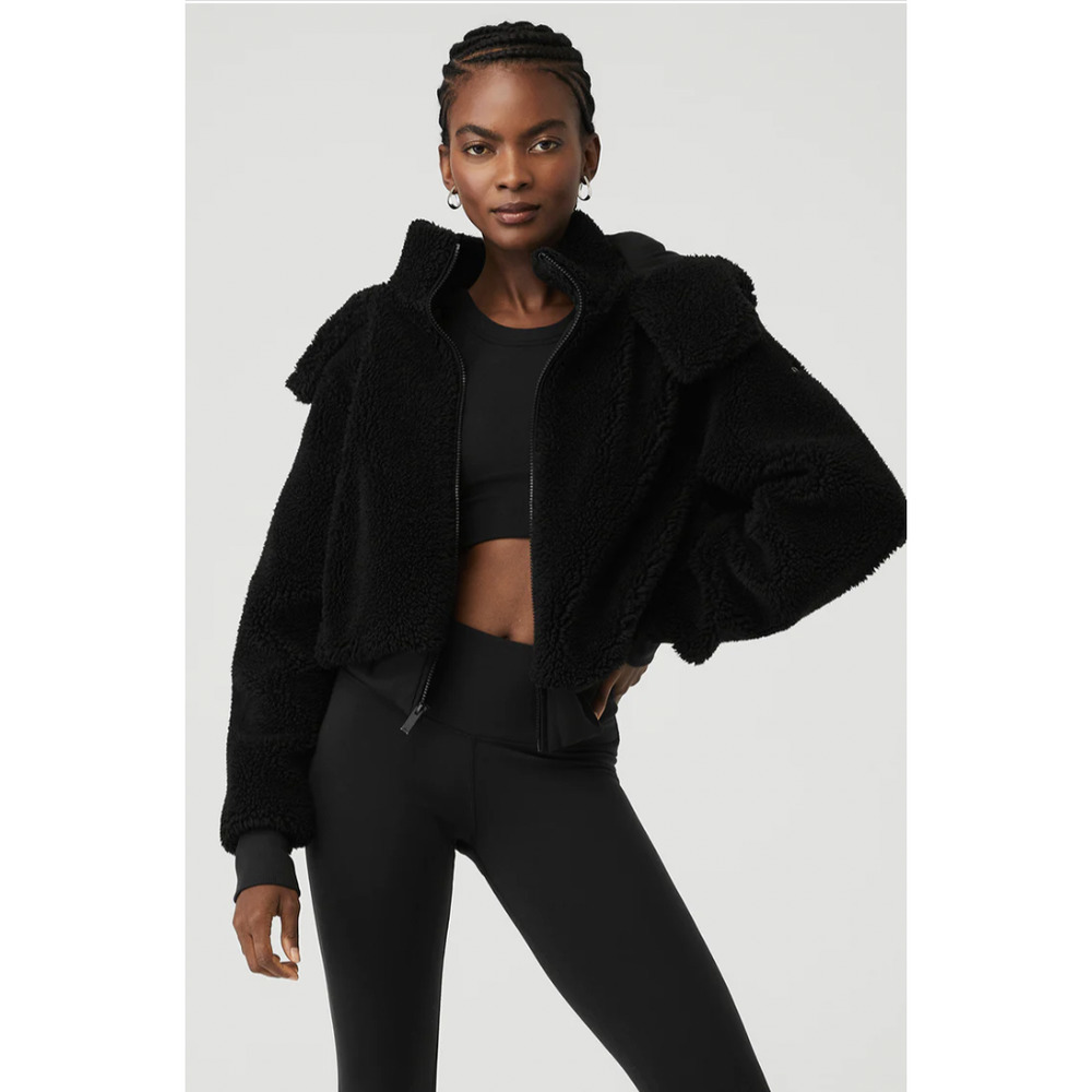 ❌❌ alo Foxy Sherpa Jacket XS Black (2-4) BRAND NEW warm fur w/hood Authentic NWT - Picture 1 of 6